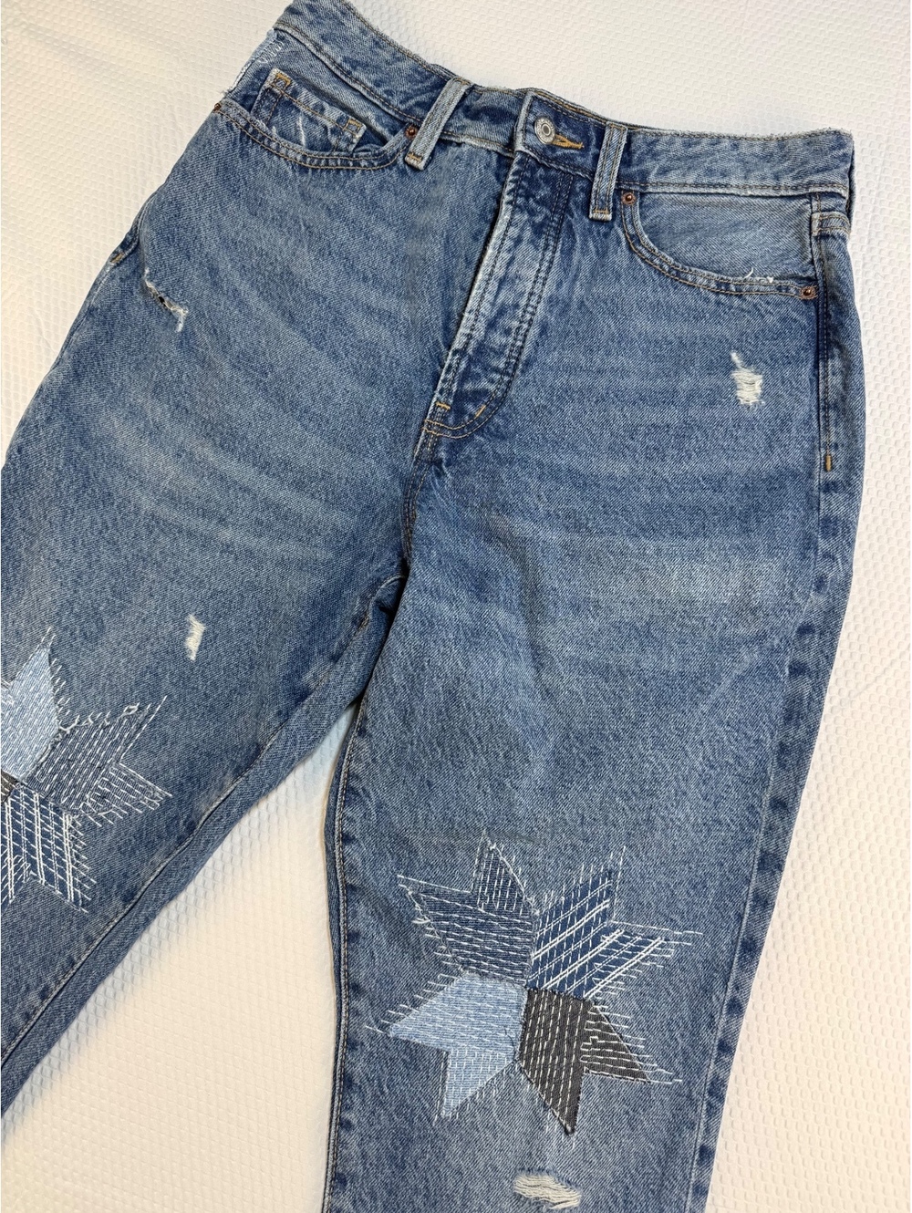 Old Navy 8 Extra High Rise OG Straight Jeans Star Patch Button Fly Boho Y2K